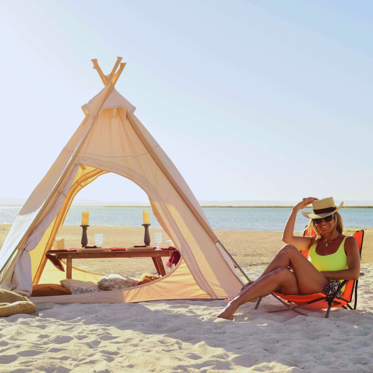 FORMENTERA ORANGE Sedia da spiaggia e da campeggio pieghevole con borsa portatile