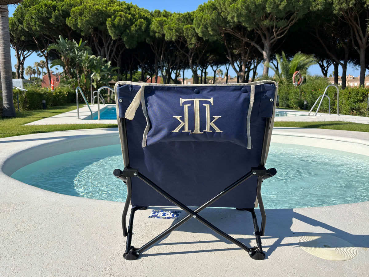 Cadeira de pesca dobrável premium em azul, ideal para pesca, caça e campismo | KTK Kontiki